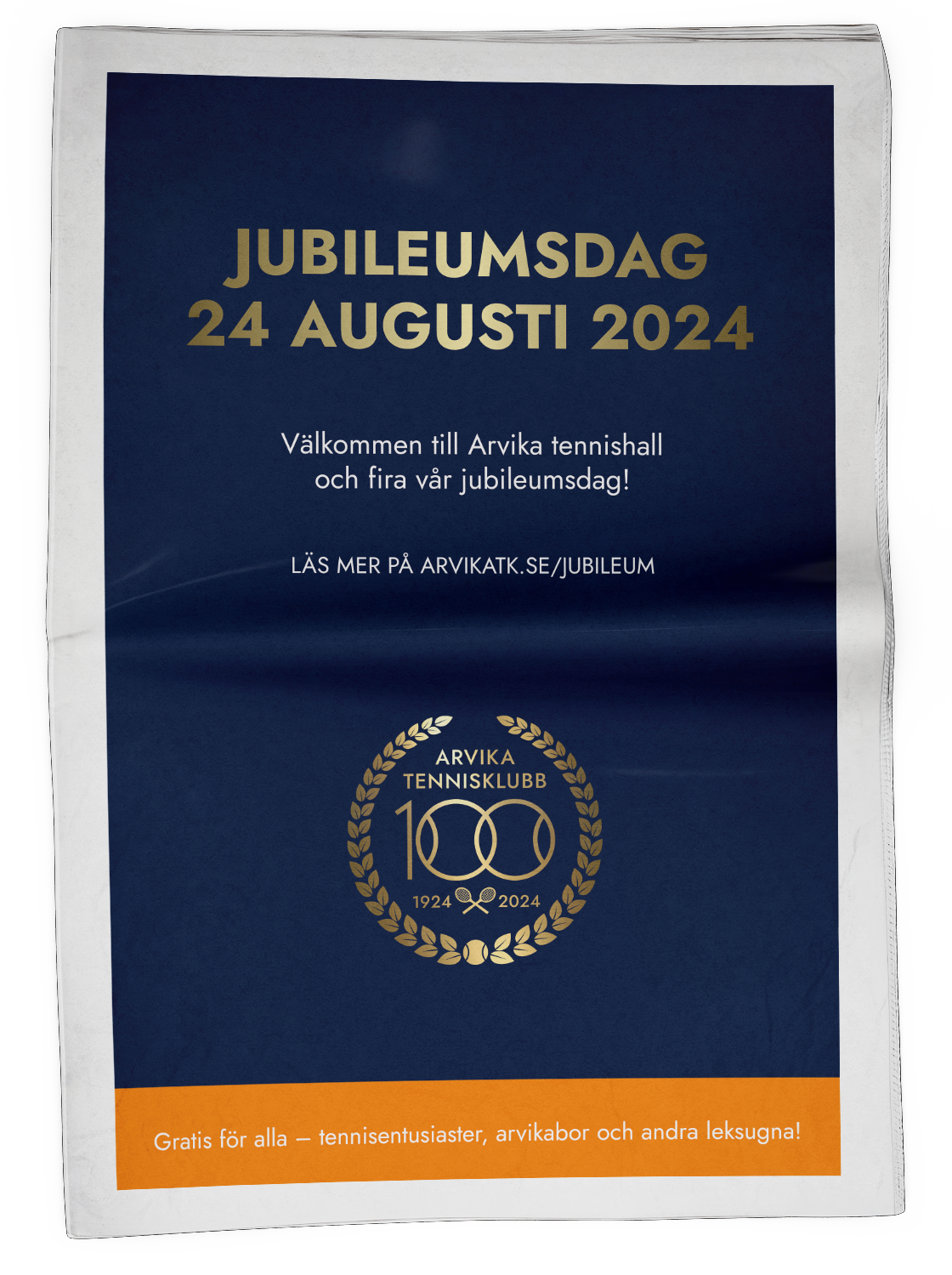 Tidningssida med en helsidesannons för Arvika Tennisklubb